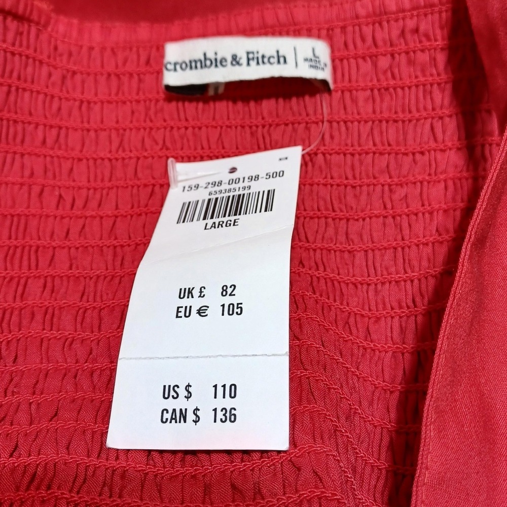 A&F Womens L Red Tie Shoulder Smocked Maxi Dress NWT Wedding Shower Guest Brunch - Picture 6 of 9